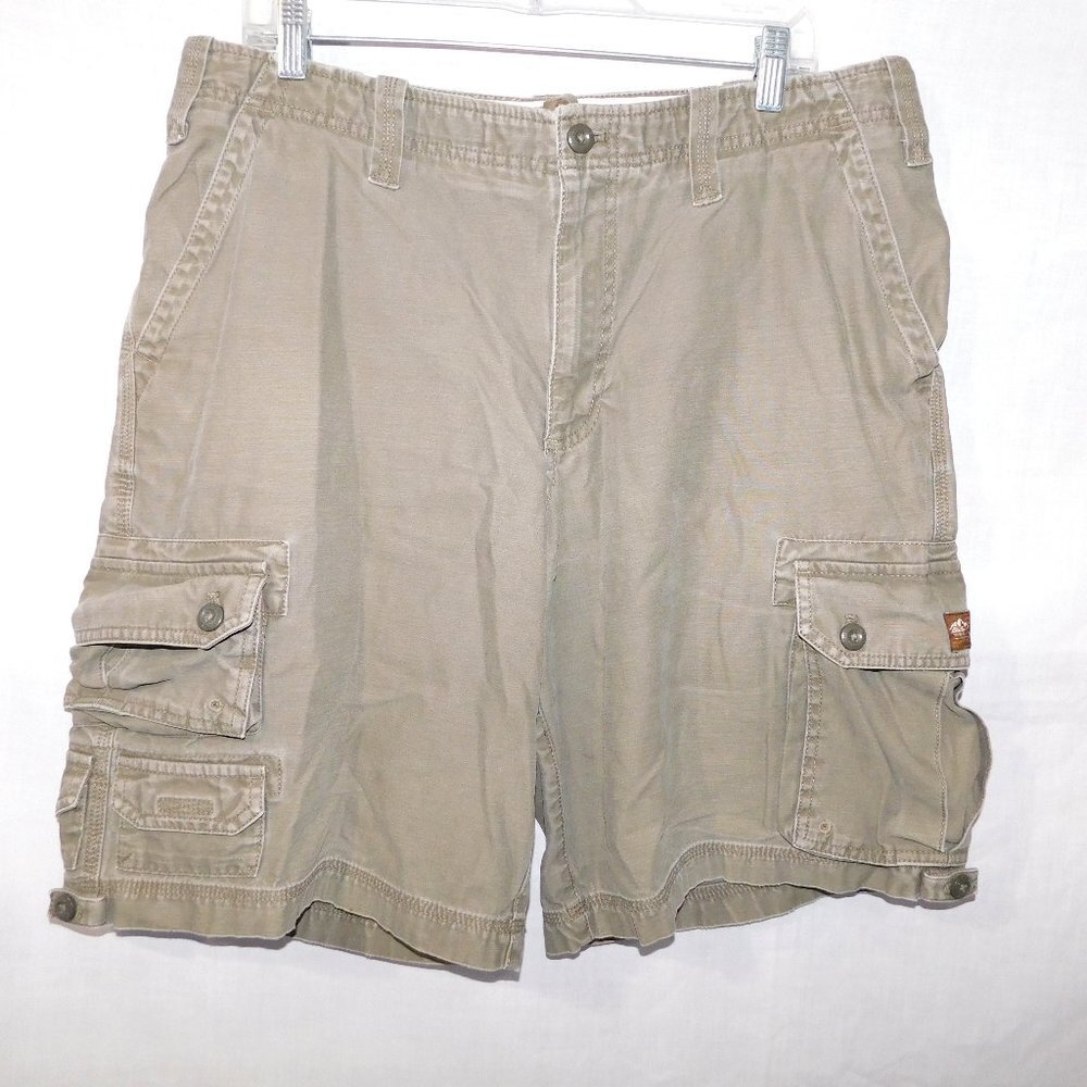 Eddie Bauer Mens Khaki Green Cotton Cargo Shorts 36  outdoors summer